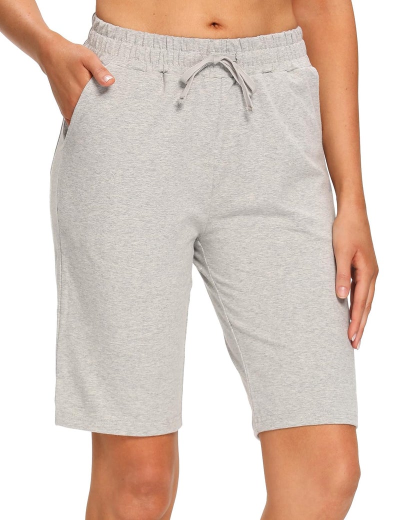 EZRUN Womens Bermuda Shorts Summer Sweat Shorts with Deep Pockets 10" Cotton Shorts for Women Gym Workout Grey - Image 4